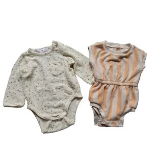 Zara Baby Cat & Jack 0-3 Months Neutral Romper Bodysuit Peach Terry Spot Stripe